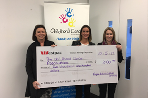 Cath O'Loughlin - Childhood Cancer Association CEO, Anais Medwell - Events and Community Engagement Manager and Anna Boynton - Family Service Manager receive funds from Airpac Rentals. Cath O'Loughlin - Childhood Cancer Association CEO, Anais Medwell - Events and Community Engagement Manager and Anna Boynton - Family Service Manager receive funds from Airpac Rentals.