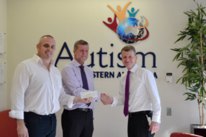 Airpac Rentals Operations Manager, Jon Denham and Director - Australia, Graham Pemberton, hand over a cheque to Autism Association of Western Australia. Airpac Rentals Operations Manager, Jon Denham and Director - Australia, Graham Pemberton, hand over a cheque to Autism Association of Western Australia.